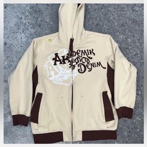 Akademiks Knights Of Denim Jeanius Full Zip Hoodie Brown Mocha XL